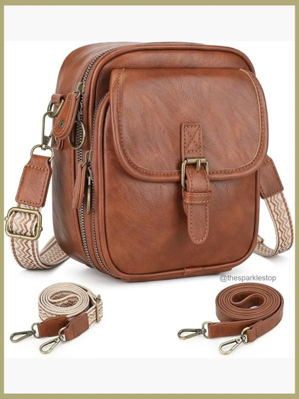 Vegan Leather Crossbody Bag with 2 Straps, Card Slots, Anti-Theft, Small